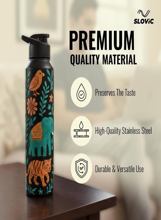 SLOVIC Steel Water Bottle 1 Ltr | Incredible India Design Fridge Water Bottle for School Kids | 100% BPA Free & leak-Proof | Sipper Water Bottles for Adults | Ideal for Gym, Office, Travel - Image 4